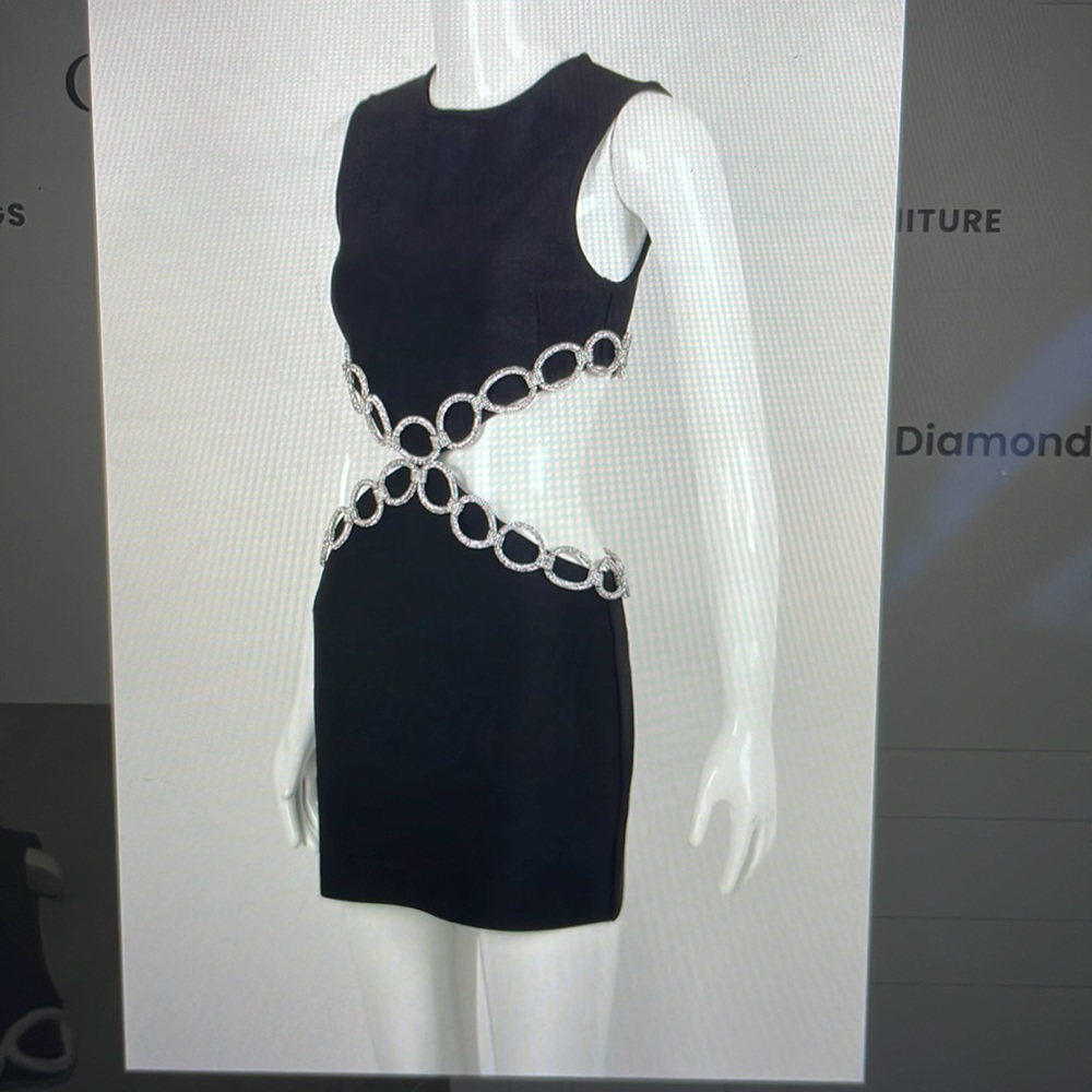 Golden Atelier diamond rhinestone backless cut-out black mini dress